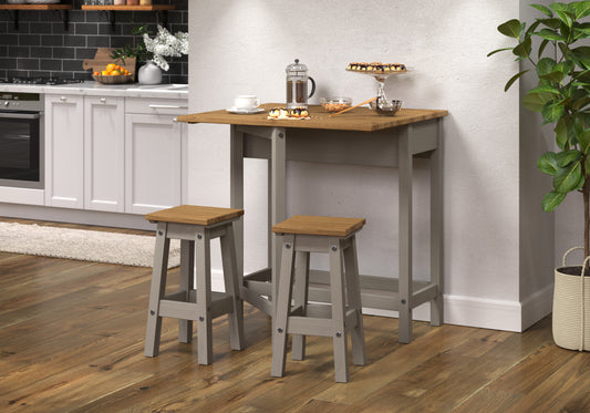 Corona Grey Rectangular Breakfast Drop Leaf Table & 2 Stools Set