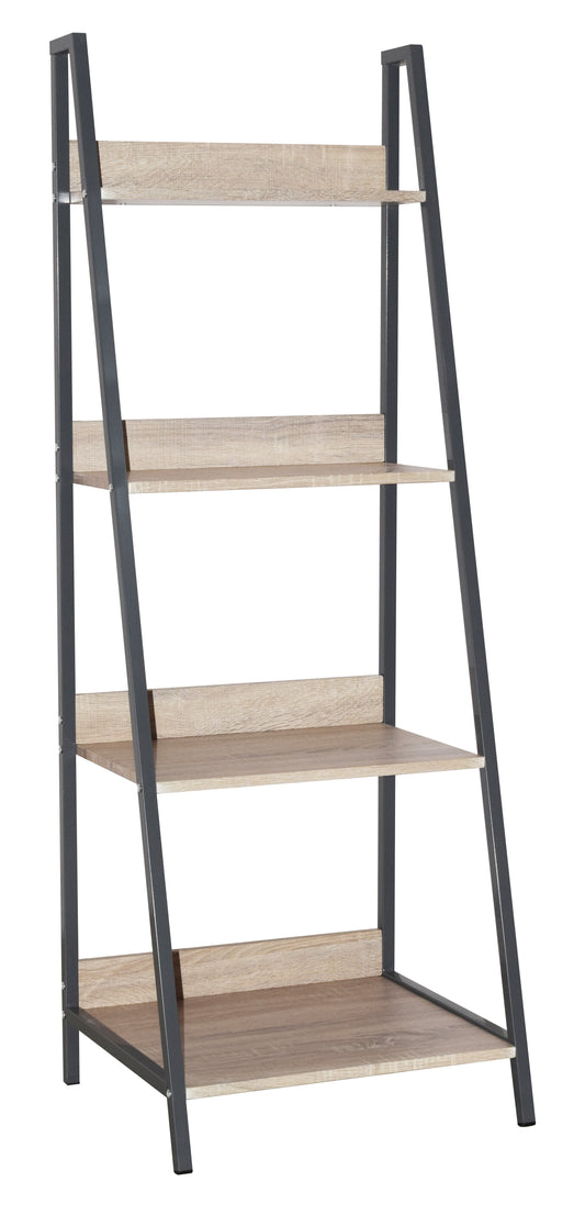 Ladder Bookcase Unit with Oak Effect & Grey Metal Frame