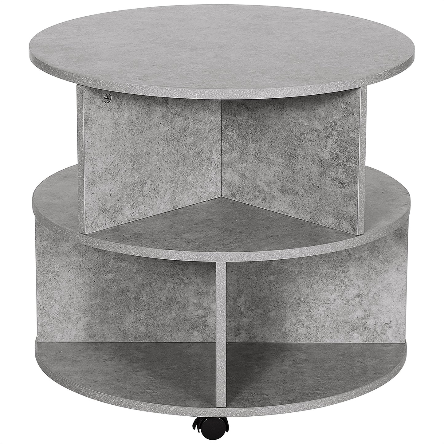 HOMCOM Round Coffee Table with Wheels – 3 Tier Storage Coffee Table for Living Room – Cement Grey