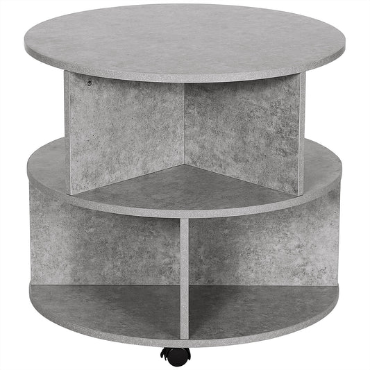 HOMCOM Round Coffee Table with Wheels – 3 Tier Storage Coffee Table for Living Room – Cement Grey
