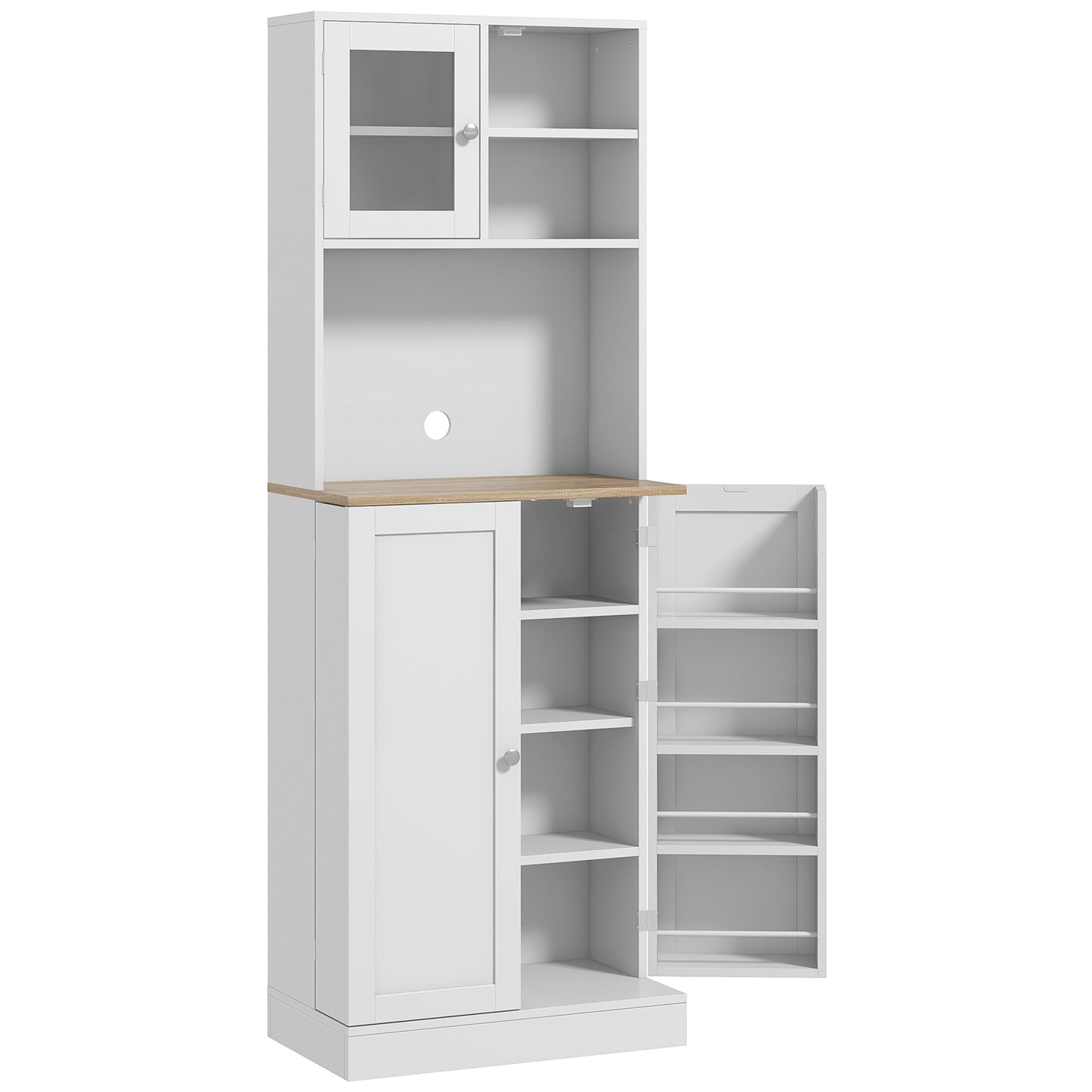 HOMCOM Kitchen Pantry Storage Cabinet with Microwave Shelf & Adjustable Shelves – White