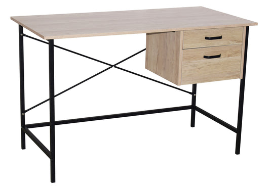 2 Drawer Desk with Oak Effect & Grey Metal Legs