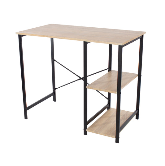 Study Desk with Side Storage Oak Effect Top With Black Metal Legs