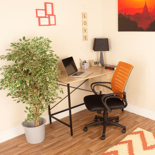 Home Office Set with 2 Drawer Desk & Orange & Black Chair