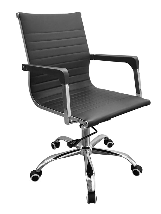 Home Office Chair with Contour Back, Black Faux Leather & Chrome Base