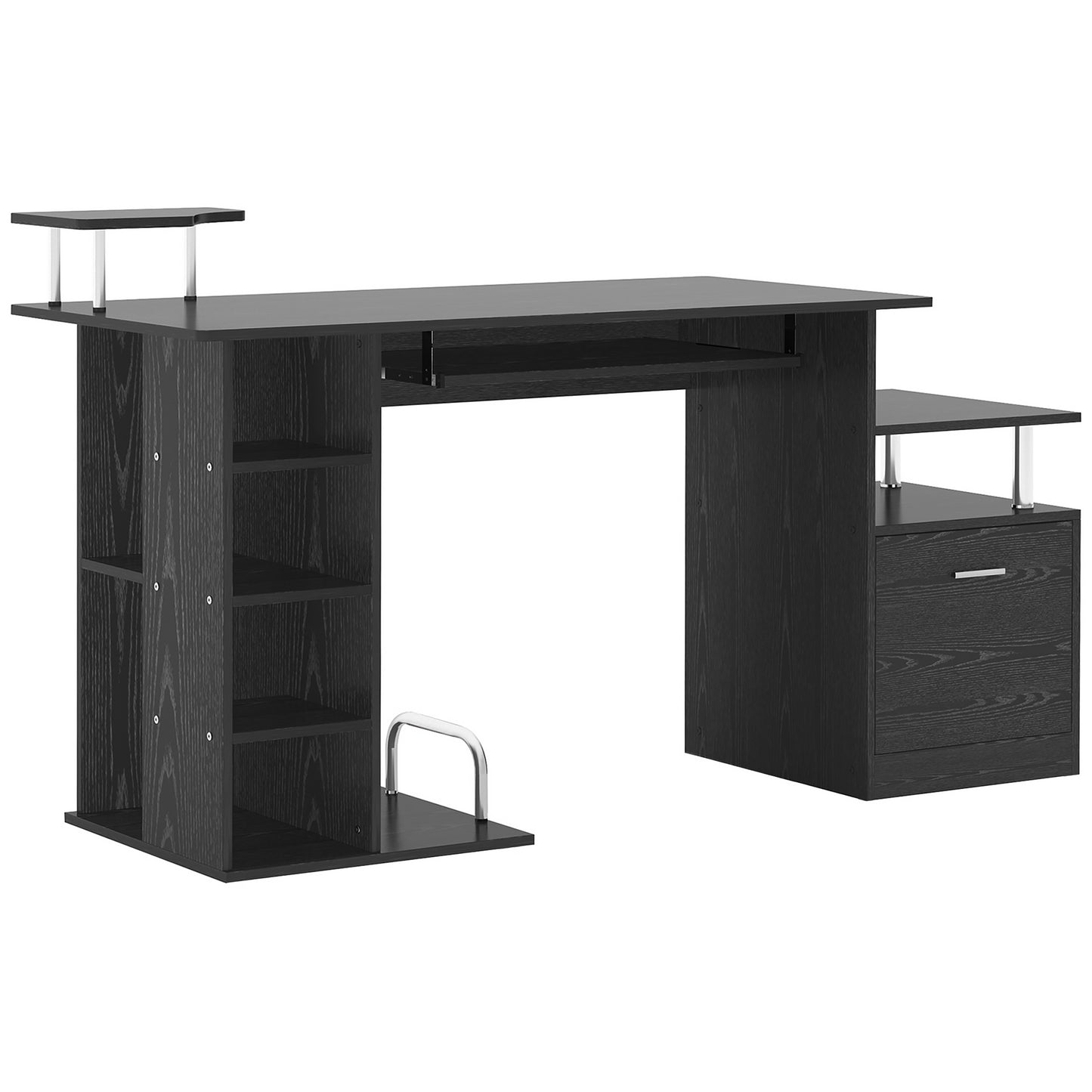 HOMCOM Computer Desk Workstation with Storage Shelves Drawer & Keyboard Tray – Black