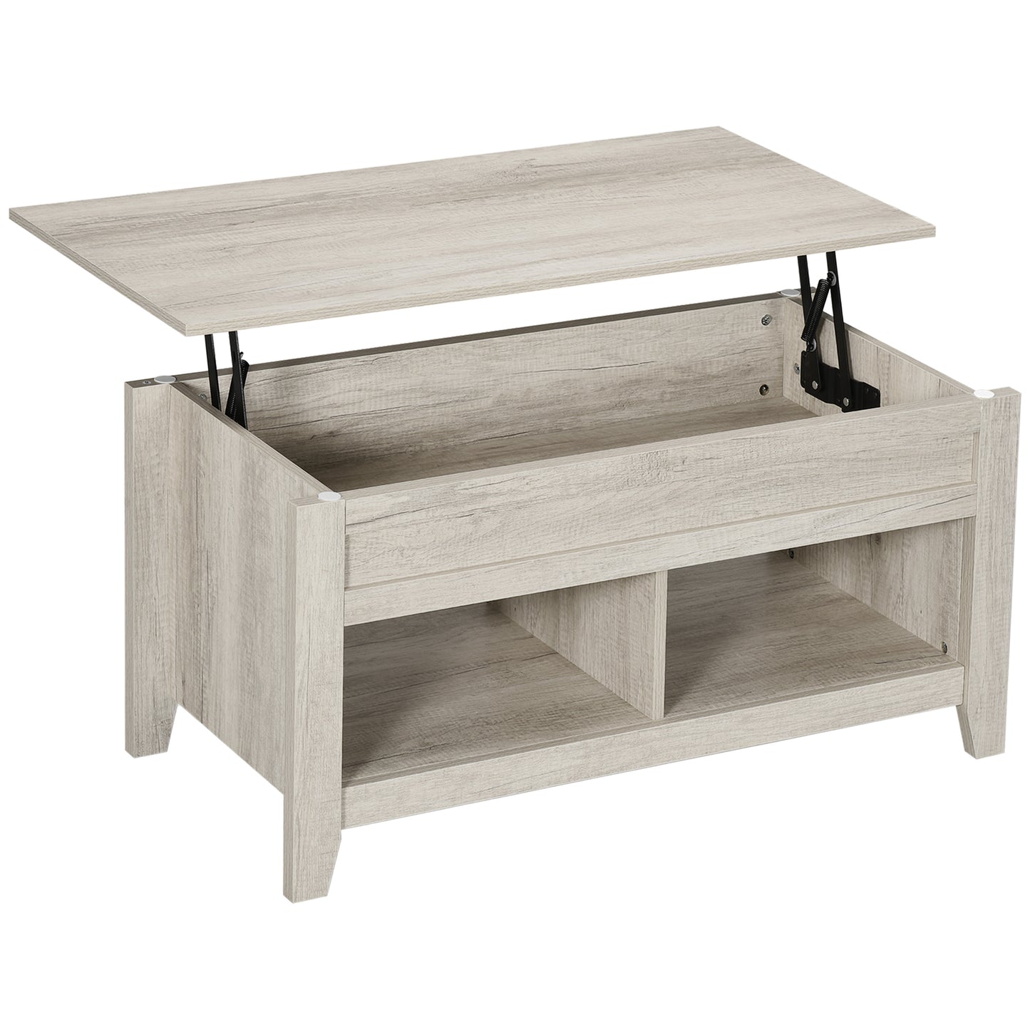 HOMCOM Lift Top Coffee Table with Hidden Storage & Open Shelves – Modern Oak Effect
