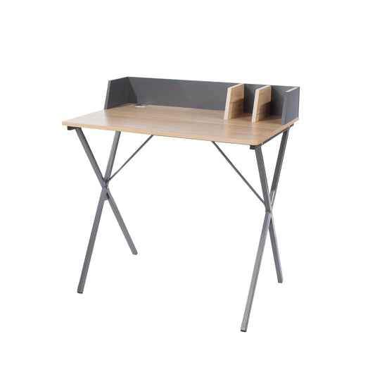 Study Desk Oak Effect Top with Grey Metal Cross Legs