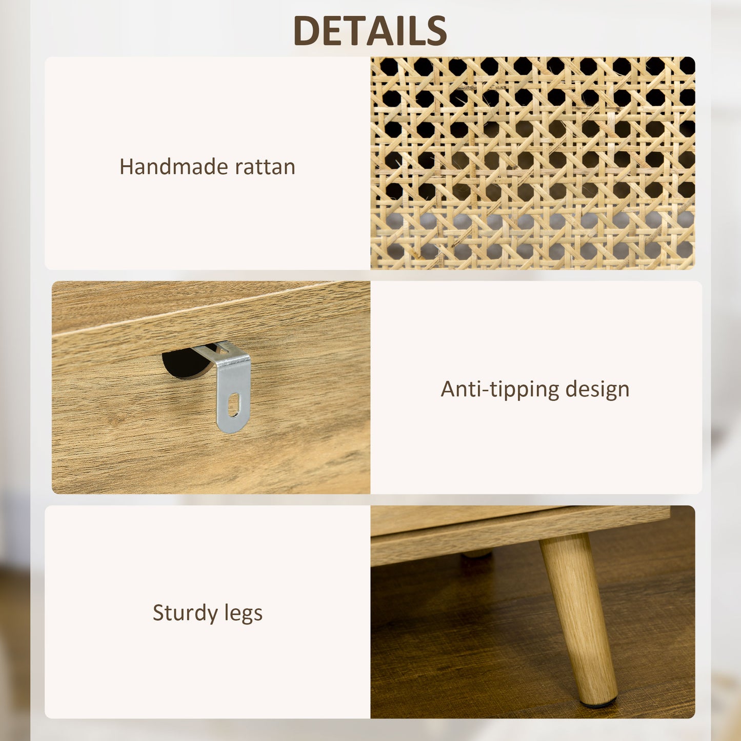 HOMCOM Bedside Table-Cupboard with Rattan Element (Set of 2 - Pair)