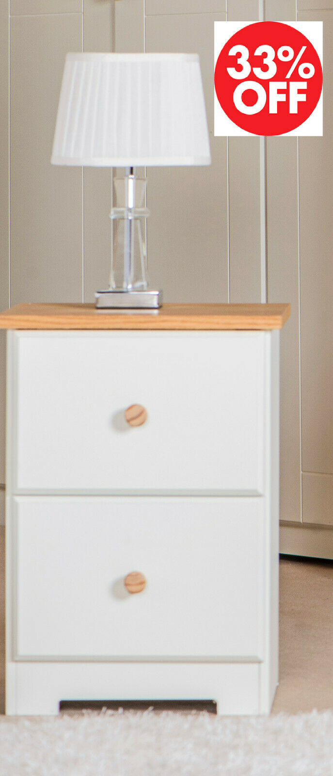 Colorado White 2 Drawer Bedside