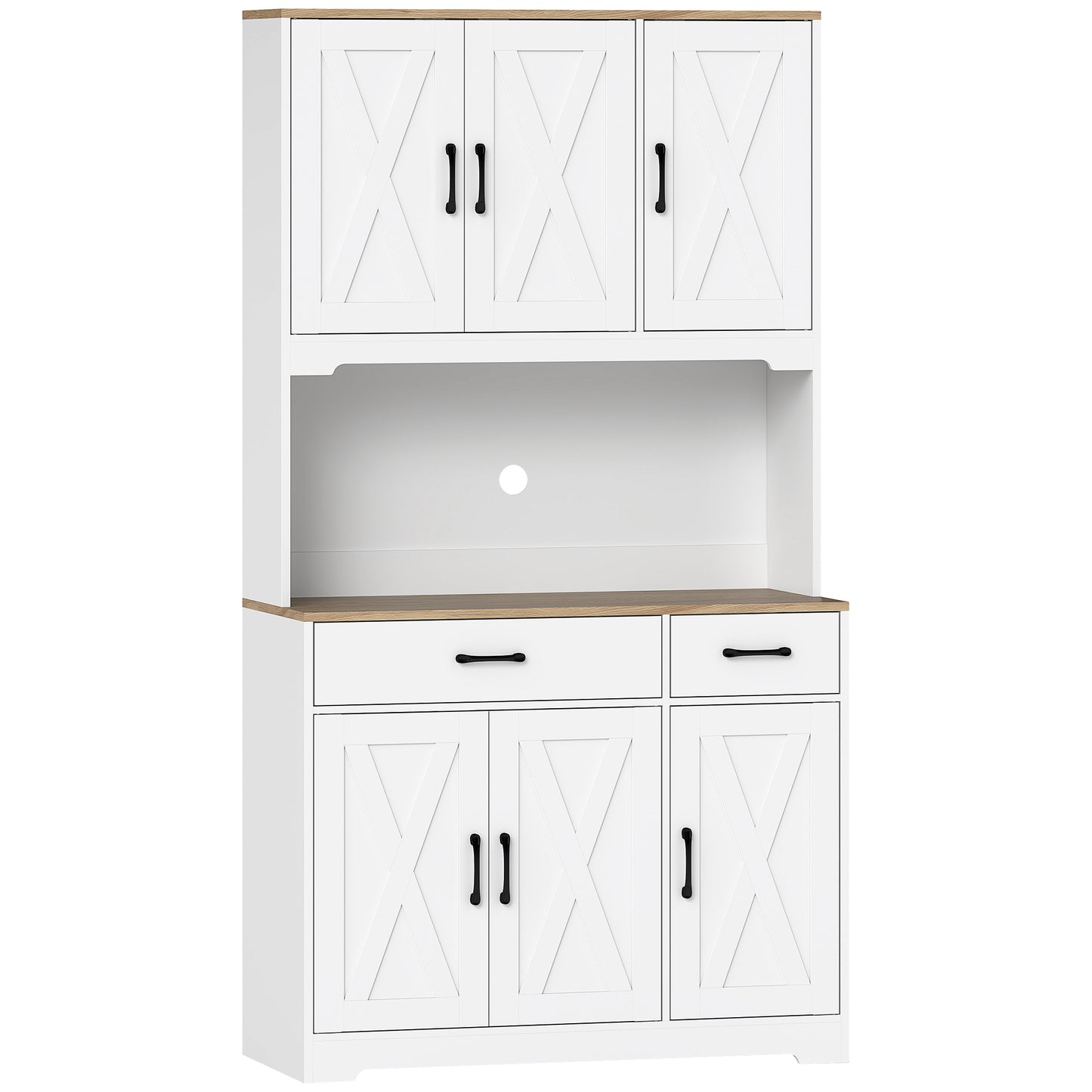 HOMCOM 175cm Kitchen Pantry Cabinet with Microwave Stand – White Farmhouse Storage Cupboard