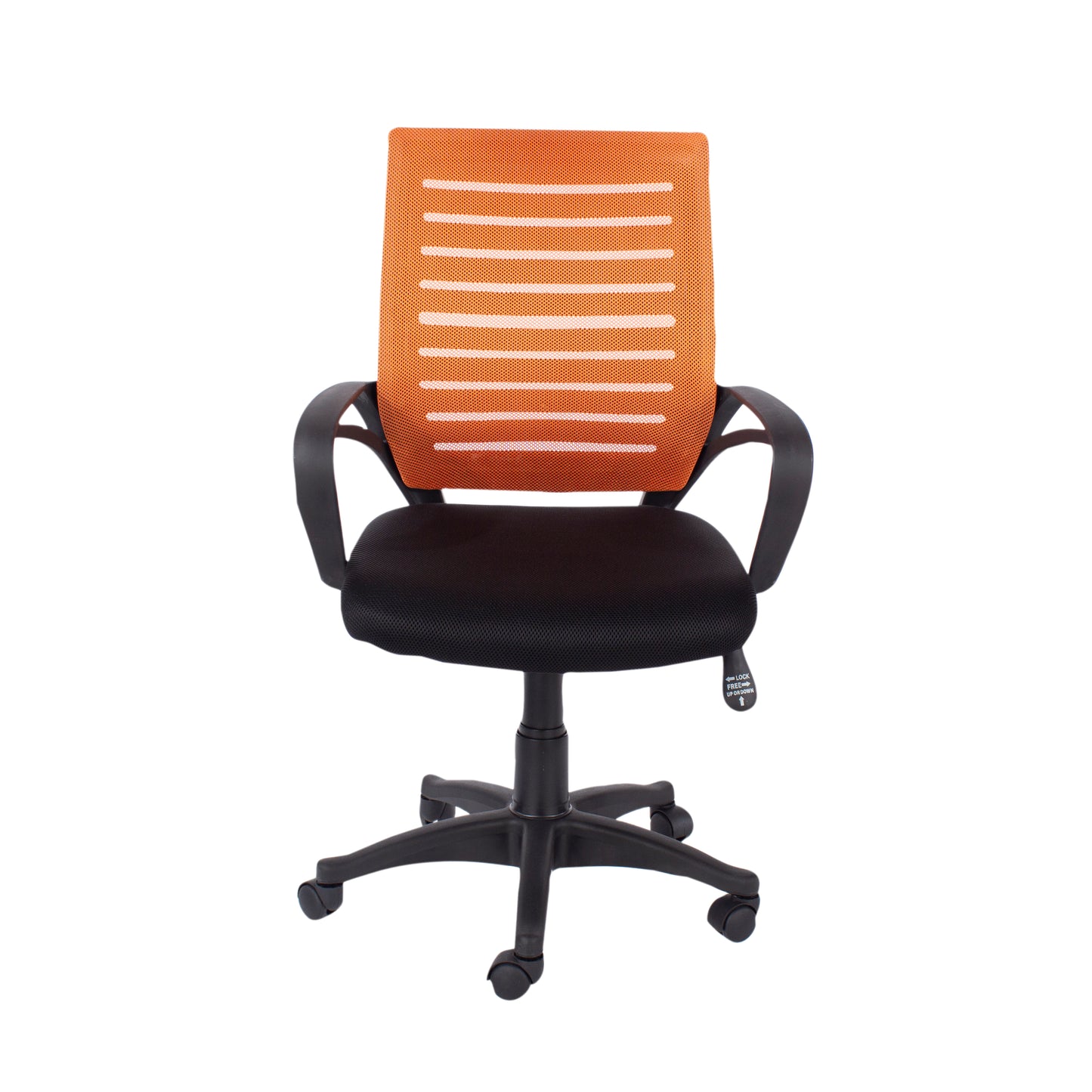 Study Chair with Arms, Orange Mesh Back, Black Fabric Seat & Base