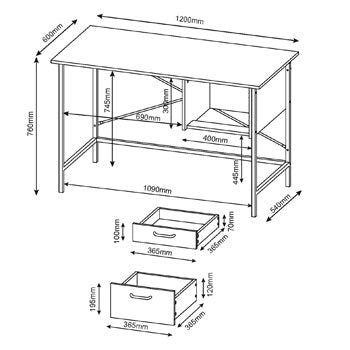 2 Drawer Desk with Oak Effect & Grey Metal Legs