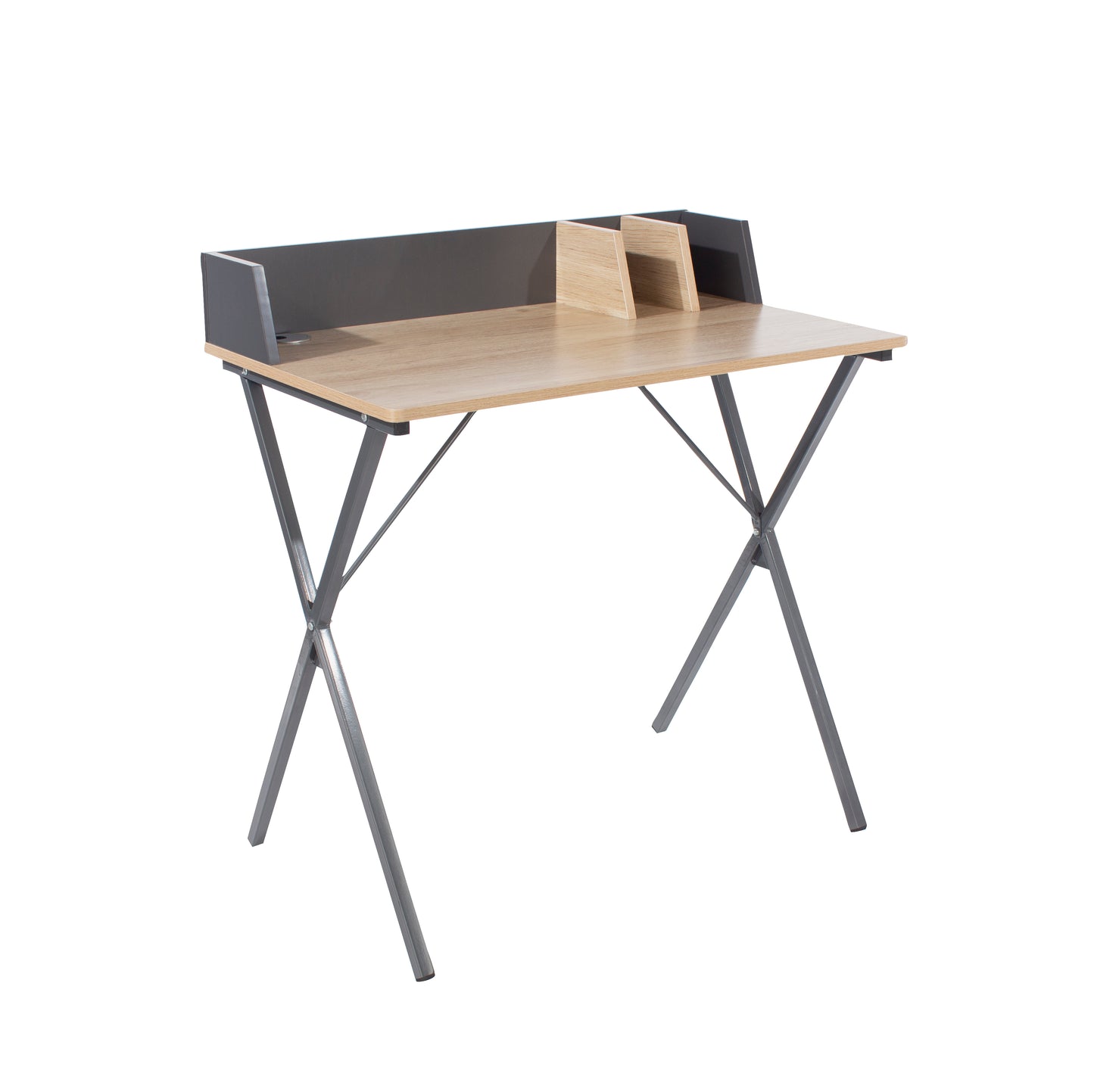 Study Desk Oak Effect Top with Grey Metal Cross Legs