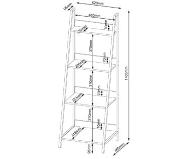 Ladder Bookcase Unit with Oak Effect & Grey Metal Frame