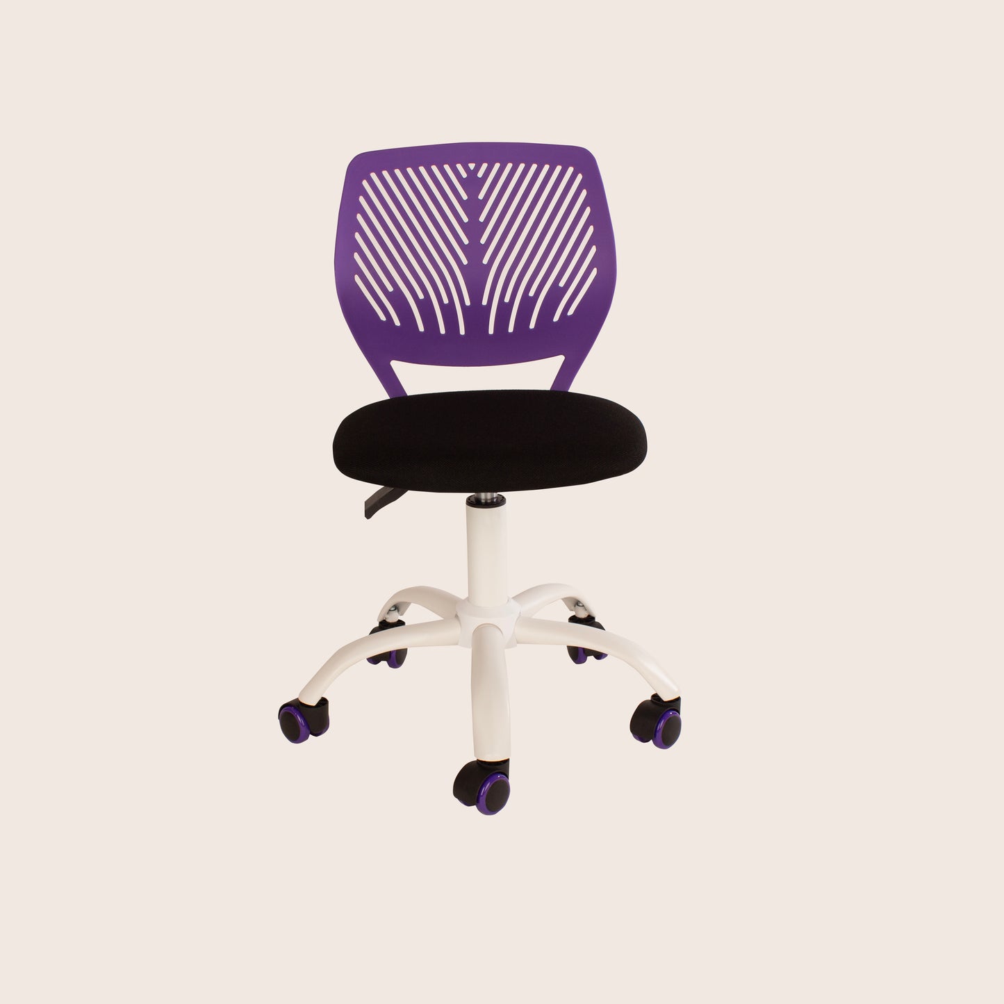 Compact Teenage Study Chair with Purple Plastic Seat Back, Black Fabric Seat & White Base