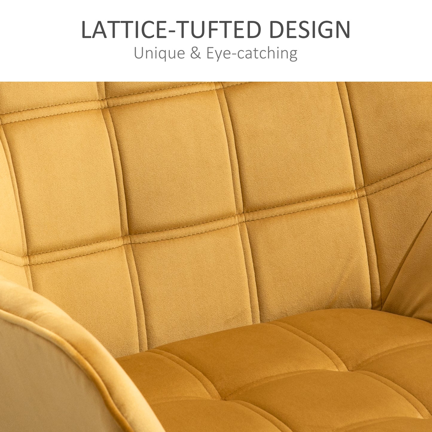 Accent Armchairs Set of 2 (Pair) (HOMCOM) Cushioned Vanity Chair with Wide Arms - Yellow