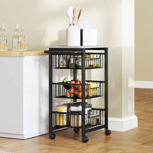 HOMCOM 3 Tier Slim Kitchen Trolley on Wheels – Narrow Rolling Storage Cart Grey
