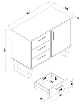 Texas Grey 1 Door 3 Drawer Small Sideboard