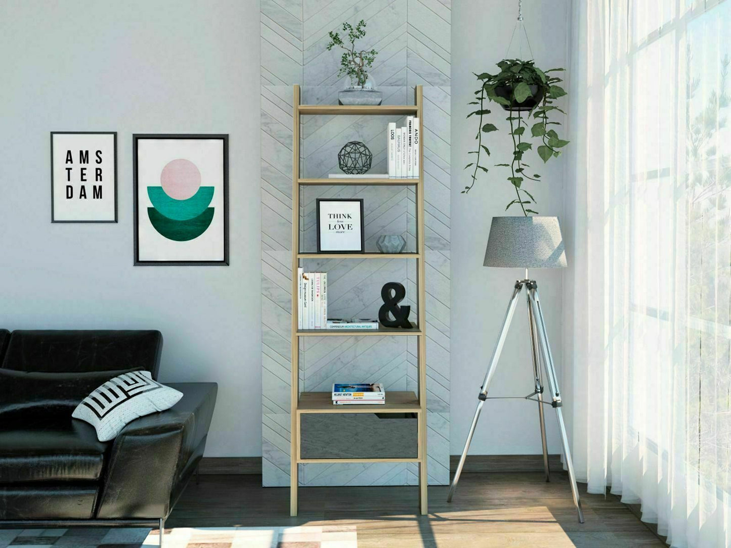 Manhattan Leaning 1 Drawer Tall Ladder Bookcase