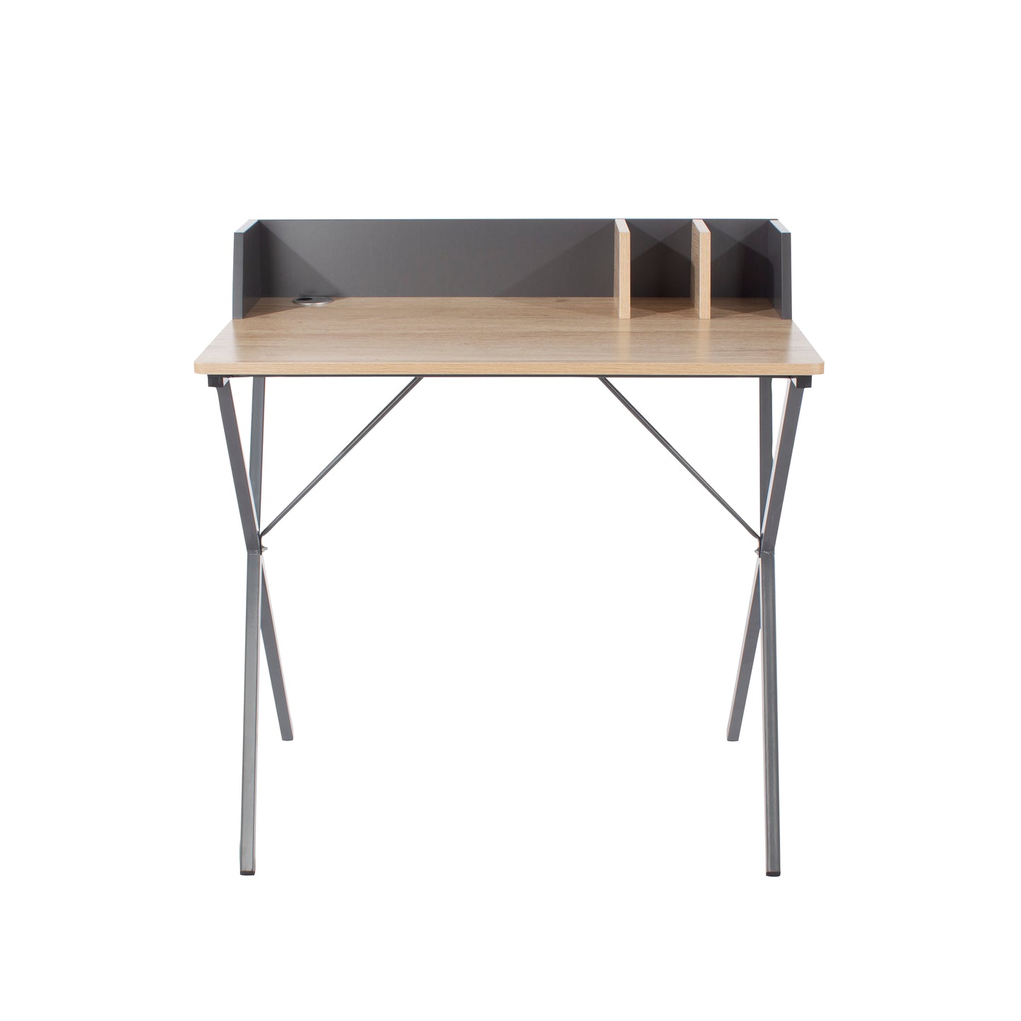 Study Desk Oak Effect Top with Grey Metal Cross Legs