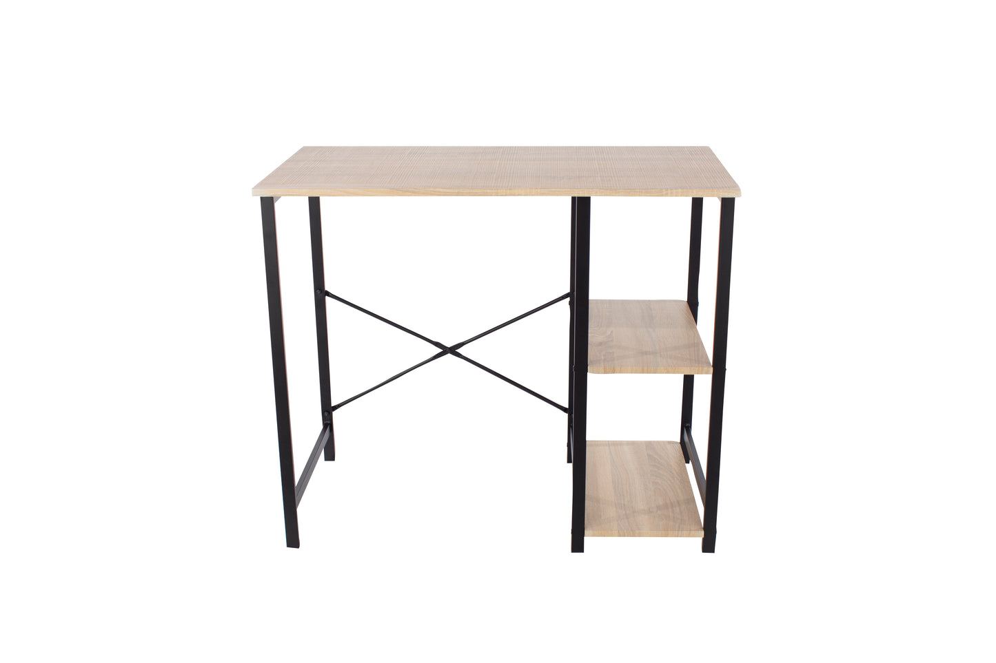 Study Desk with Side Storage Oak Effect Top With Black Metal Legs