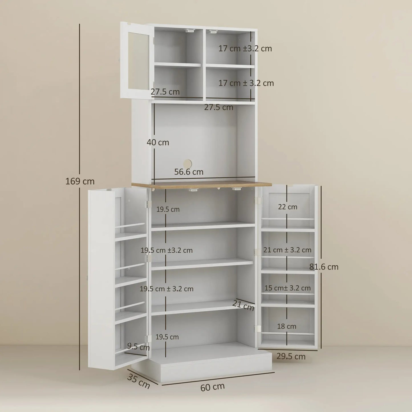 HOMCOM Kitchen Pantry Storage Cabinet with Microwave Shelf & Adjustable Shelves – White