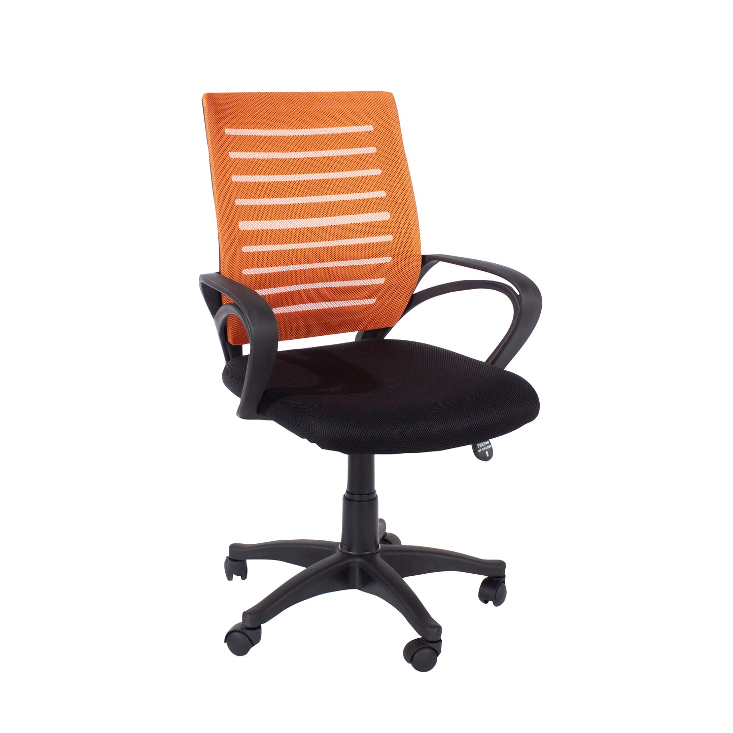 Study Chair with Arms, Orange Mesh Back, Black Fabric Seat & Base