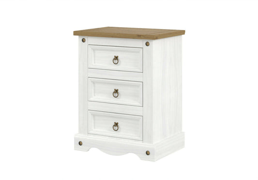 Corona White 3 Drawer Bedside