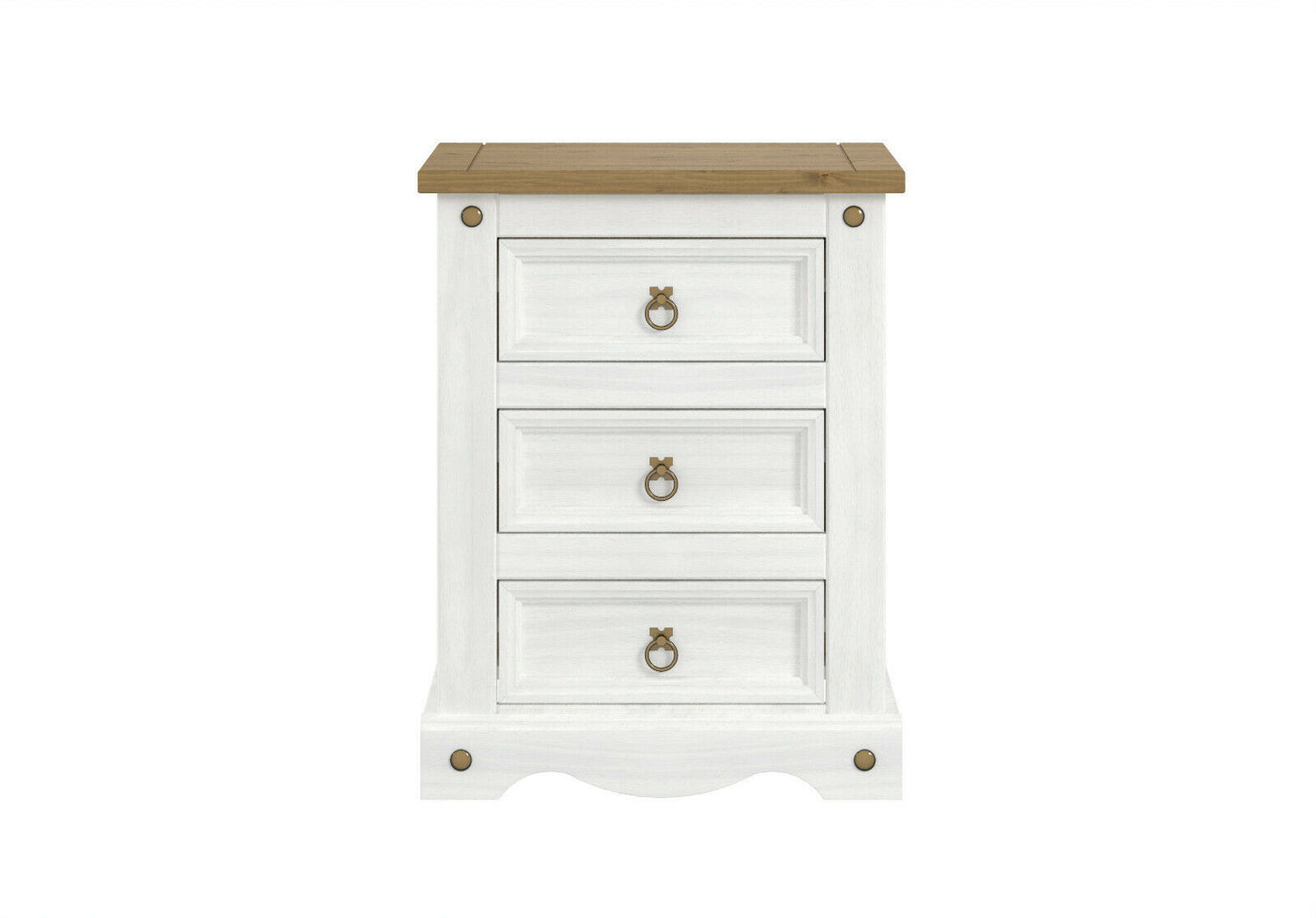 Corona White 3 Drawer Bedside