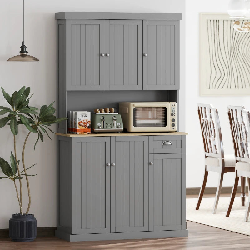 HOMCOM Freestanding Kitchen Cabinet with Open Countertop - Grey