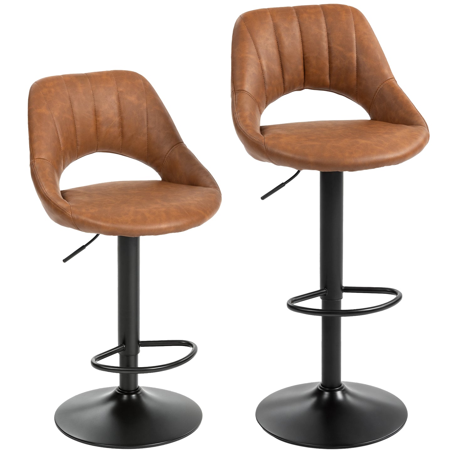 Faux Leather Bar Stools - Set of Two (x2) in Brown