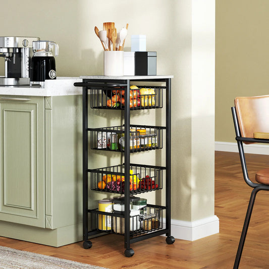 HOMCOM 4 Tier Slim Kitchen Trolley on Wheels – Narrow Storage Cart Grey