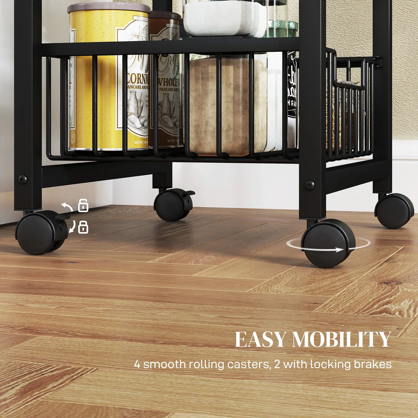 HOMCOM 4 Tier Slim Kitchen Trolley on Wheels – Narrow Storage Cart Grey