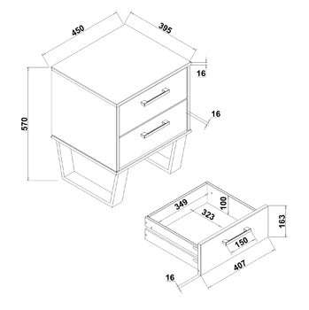 Texas Grey 2 Drawer Bedside