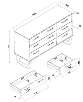 Texas Grey 3+3 Drawer Wide Chest