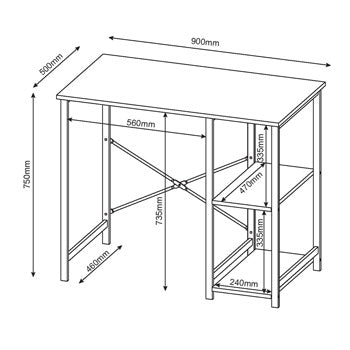 Study Desk with Side Storage Oak Effect Top With Black Metal Legs