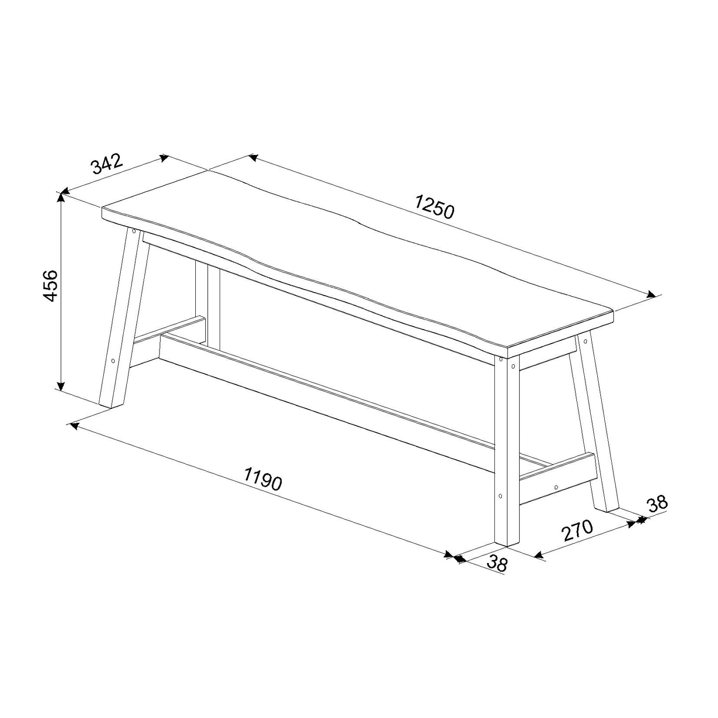 Corona Black Live Edge Large Dining Bench