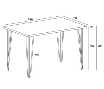 Augusta Pine Small Rectangular Dining Table With Black Metal Legs & 4 Linea Ladder Back Chairs Set