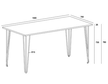 Augusta Pine Large Rectangular Dining Table With Black Metal Legs & 4 Linea Ladder Back Chairs Set