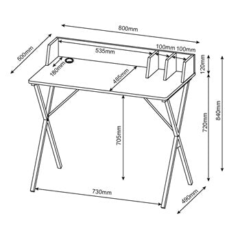 Study Desk Oak Effect Top with Grey Metal Cross Legs