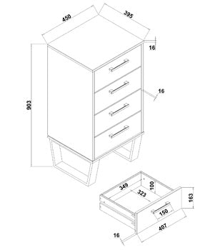 Texas Grey 4 Drawer Narrow Chest