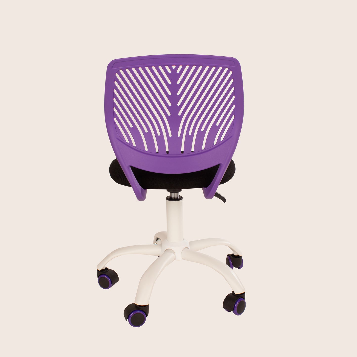 Compact Teenage Study Chair with Purple Plastic Seat Back, Black Fabric Seat & White Base