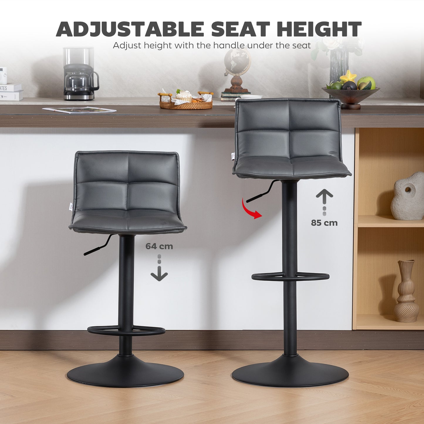 x 2 Bar Stools - Faux Leather (Pair) in Grey