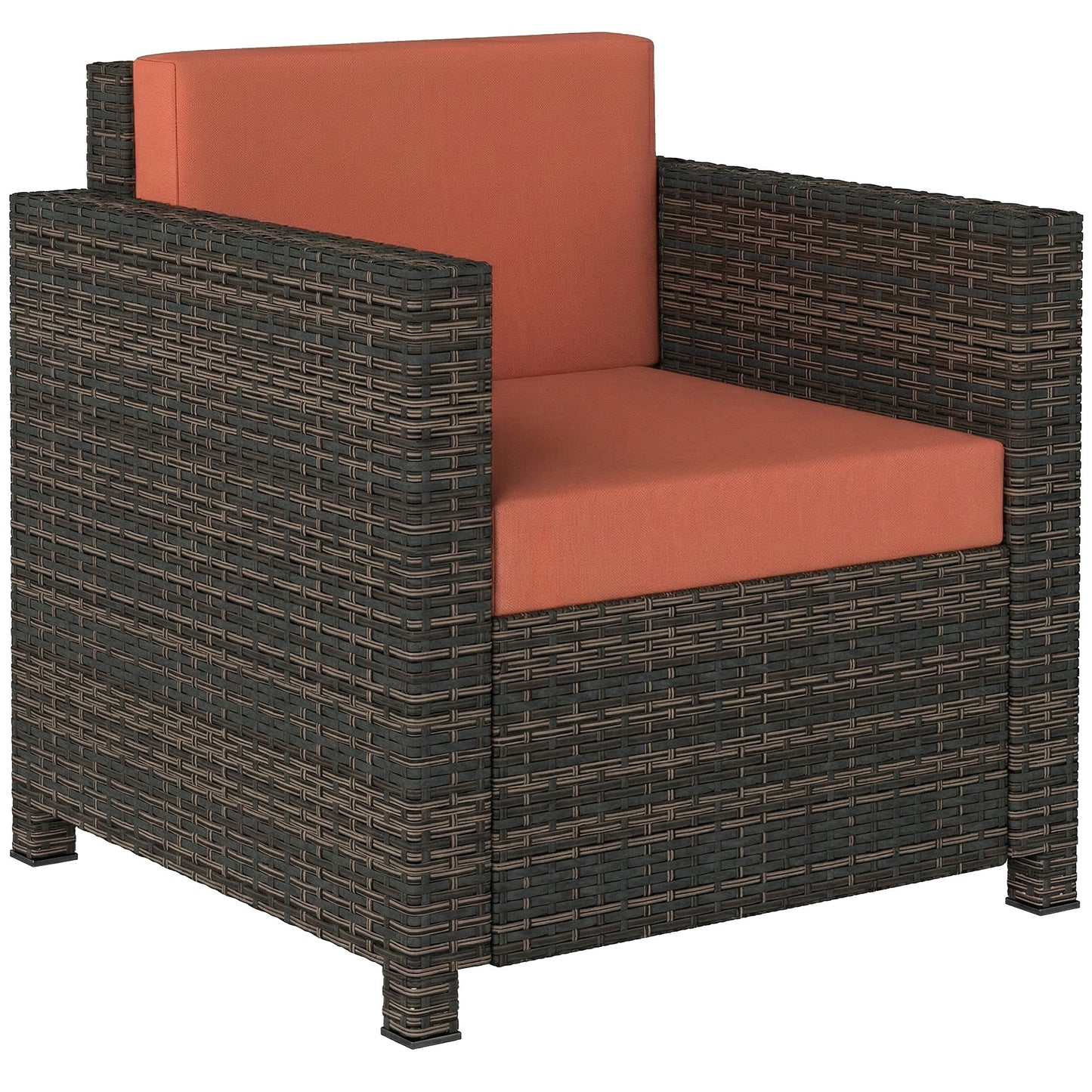 Rattan Garden Armchair with Cushion - Mixed Brown/Orange