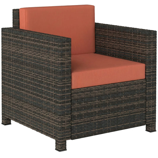 Rattan Garden Armchair with Cushion - Mixed Brown/Orange