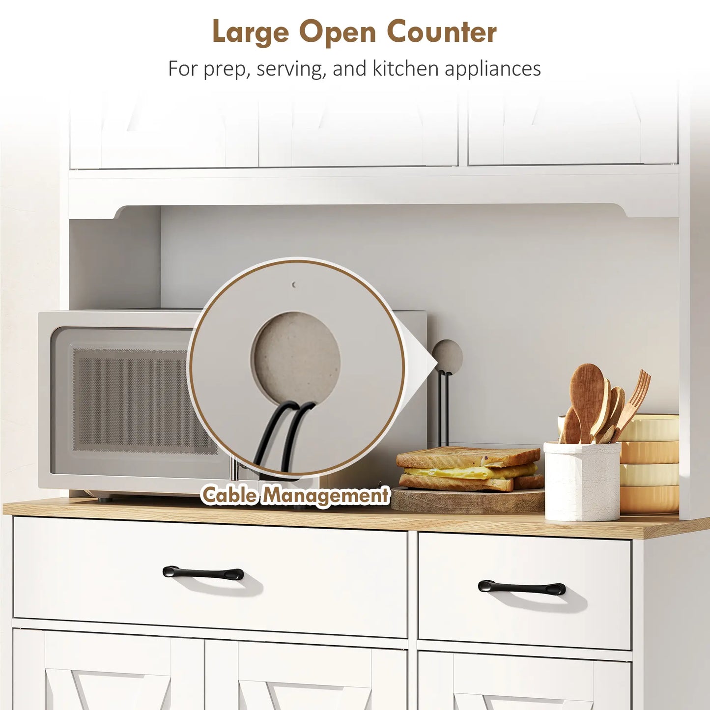 HOMCOM 175cm Kitchen Pantry Cabinet with Microwave Stand – White Farmhouse Storage Cupboard