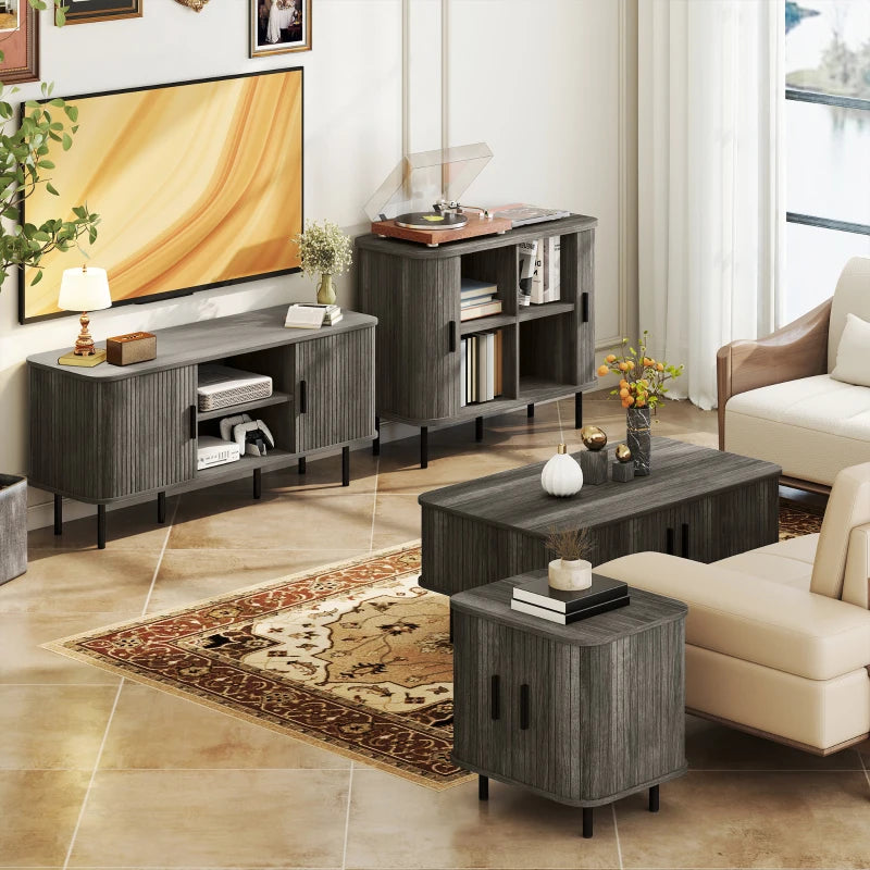 HOMCOM Coffee Table with Storage, Slatted Tambour Sliding Doors