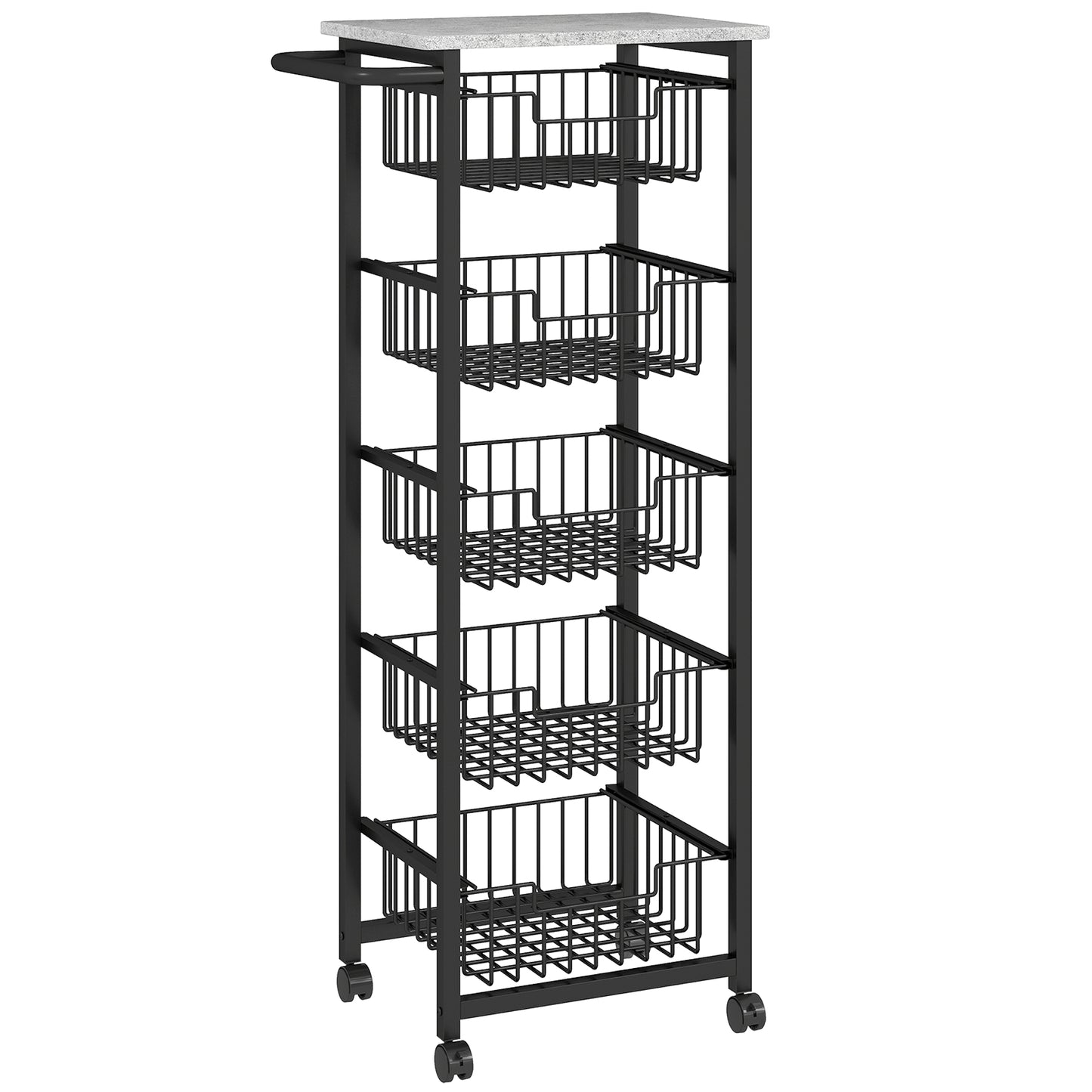 HOMCOM 5 Tier Slim Kitchen Trolley on Wheels – Tall Narrow Storage Cart