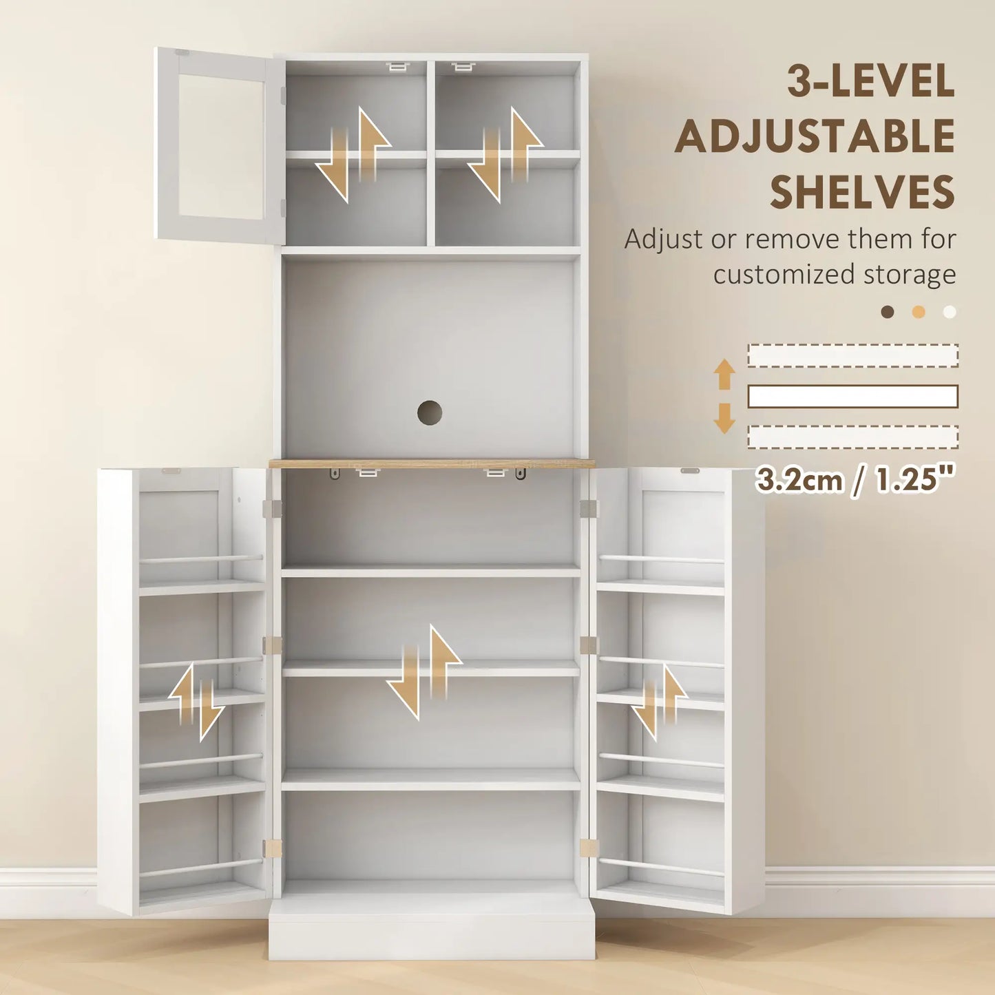 HOMCOM Kitchen Pantry Storage Cabinet with Microwave Shelf & Adjustable Shelves – White